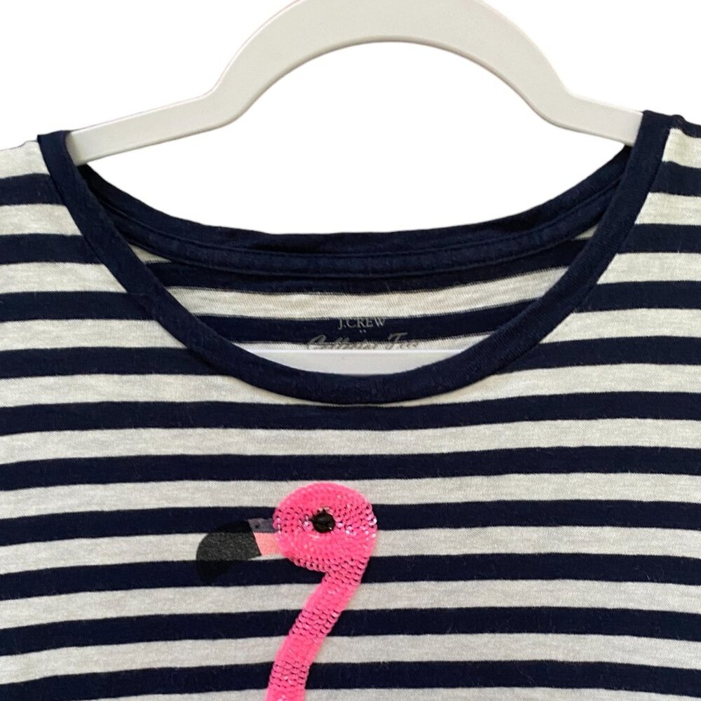 J Crew Factory Sequin Flamingo Tee Collector Striped Nautical Vacation Beach-M - Picture 5 of 11